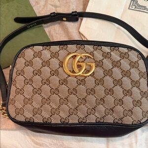 Gucci Monogram Matelasse Diagonal Small Marmont Chain Crossbody Bag
